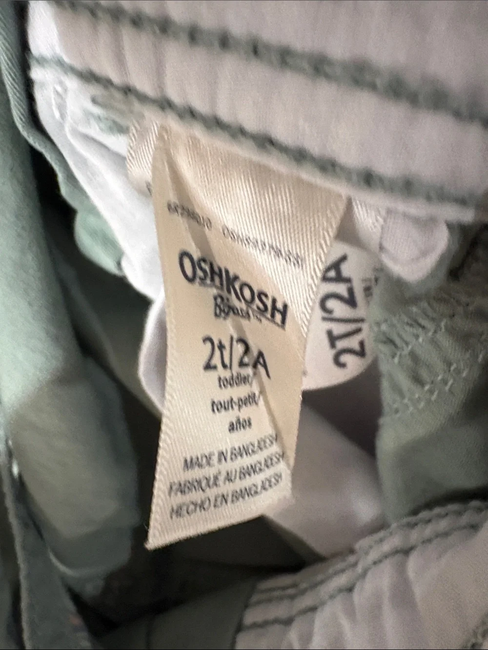 OshKosh B'gosh Sage Green Plaid-Cuff Kids Overalls